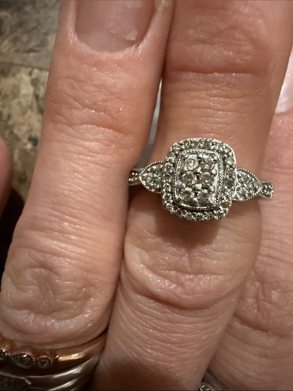 Diamond Halo Cluster Ring in Sterling Silver&14k sz7 - Picture 4 of 17
